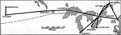 Trans-Canada Air Lines (TCA) Viscount Routes in 1955.